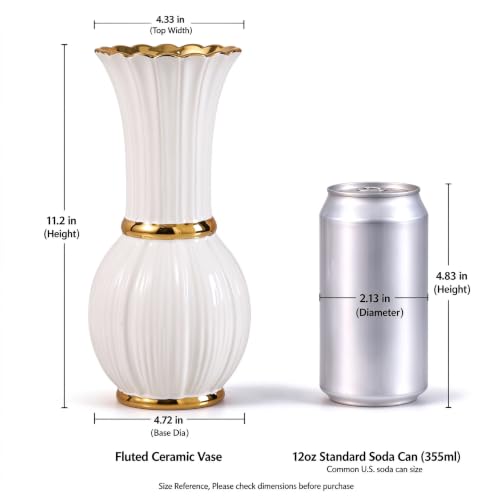 White and Gold Ceramic Tall Floor Vase 11 Inch Living Decor - size: Large