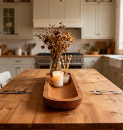 16“ Long Wood Dough Bowl 16 x 5 x 2in Hand Carved Wooden Dough Bowls for Decor Wood Dough Bowls Decorative Wooden Dough Fruits Bowl for Table Centerpiece