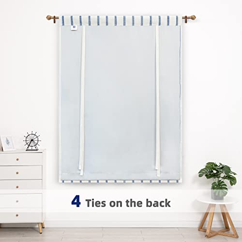 DriftAway Farmhouse Double Layer Linen Blackout Tie Up Curtains Thermal Insulated Vertical Striped Fully Lined Balloon Roman Shade Bathroom Window Adjustable Rod Pocket 45 Inch by 63 Inch Navy - color: Navy Blue, size: 45"W x 63"L (Pack of 1)