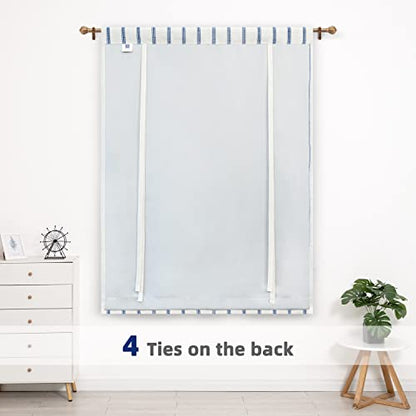 DriftAway Farmhouse Double Layer Linen Blackout Tie Up Curtains Thermal Insulated Vertical Striped Fully Lined Balloon Roman Shade Bathroom Window Adjustable Rod Pocket 45 Inch by 63 Inch Navy - color: Navy Blue, size: 45"W x 63"L (Pack of 1)