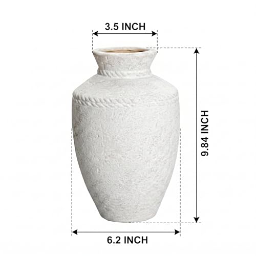 White Ceramic Flower Vase Home Decor 10 Inch Rustic Farmhouse Vase Decorative Pottery Terracotta Vases for Pampas Grass Dining Table Living Room Shelf Kitchen Bedroom Decor - color: Rustic White, size: 10 Inch