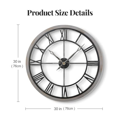 Cuspin 30 Inch Large Wall Clock Rustic Industrial Wood Frame Roman Numeral - color: Wood Industrial Roman, size: 30 Inch