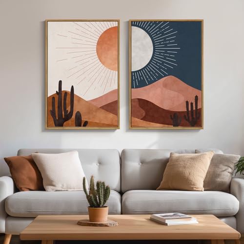 Framed Boho Mid Century Modern Desert Landscape Wall Art Bedroom, 20x30 In - color: Terracotta Blue, size: 20" W x 30" H x 2Pcs