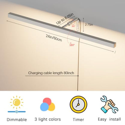 24" LED Picture Light Plug in, 9W Nickel Art Light - color: Nickel, size: 24 inch