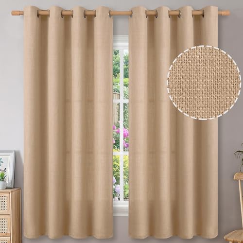 BGment Tan Linen Curtains 63 Inch Length for Bedroom - 2 Panels - color: Tan, size: 52"W x 63"L (Pack of 2)