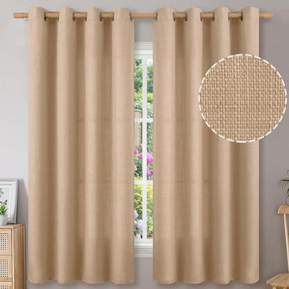 BGment Tan Linen Curtains 63 Inch Length for Bedroom - 2 Panels - color: Tan, size: 52"W x 63"L (Pack of 2)