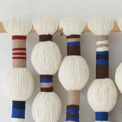 Macrame Wall Hanging Blue Handmade Yarn with Ball Tassels 15.7" Wx 21.6" L - color: Blue
