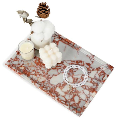 100% Marble Vanity Tray for Bathroom Counter, Kitchen, Coffee 11.8" - color: Calacatta Red