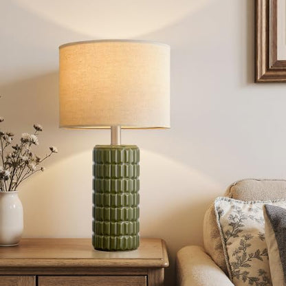Seealle 23" Modern Ceramic Table Lamps Set of 2, Lamps for Bedroom, Green - color: Green