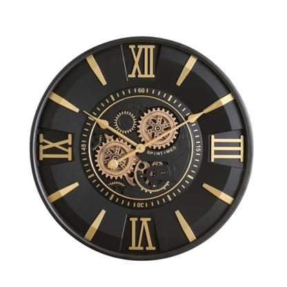 CLXEAST Mid Century Modern Black Gold 24 Inch Wall Clock with Moving Gears - color: Mid Century Modern Black/Gold, size: 24 Inch