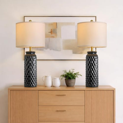 USumkky 27" Ceramic Table Lamps Set of 2 - Modern Farmhouse & Boho Style, Bedside Nightstand Lamps for Bedroom, Living Room End Table Lamps, Small Desk Lamp(Black) - color: 27" Black-2 Pack