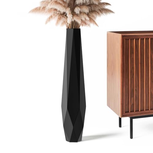 Large Floor Vase 31.5" Matte Black, Resin Geometric Faceted Vase with Angular Multi-Surface Design for Dried Pampas Grass Branches, Modern Decor for Living Room Corner - color: Black, size: 31.49in