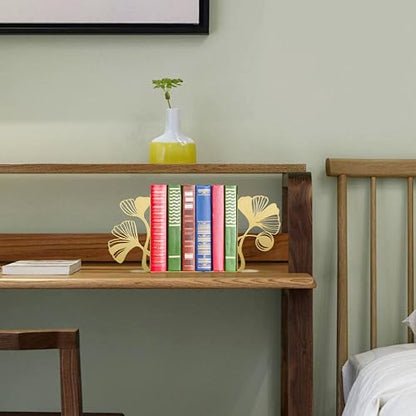 Gold Bookends – Unique Decorative Book Ends with Ginkgo Leaf Design