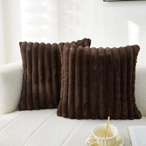 Sunday Praise Faux Fur Decorative Throw Pillow Covers 20x20 Dark Brown - color: Dark Brown, size: 20" x 20" (Pack of 2)