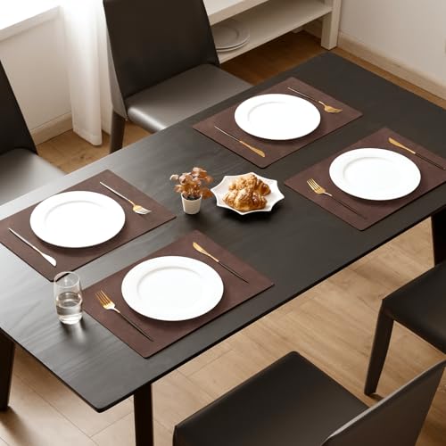 MOSAYT Vinyl Faux Leather Placemats, Set of 6, Coffee - color: Coffee