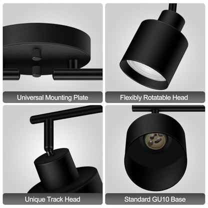 4-Light Led Track Lighting,Black Ceiling Lighting Fixtures,Wall Sconces Ceiling Spotlight with Foldable Light Arms for Kitchen, Closet, Bedroom,GU10 Socket, Bulbs Not Included - color: 4 light Black