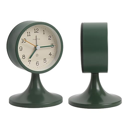 3" Round Quartz Analog Metal Alarm Clock Silent Non Ticking Desk Clock | Small Bedside Table Clock with Stand Bedroom Home Office Battery Operated (batteries not included) - color: Green