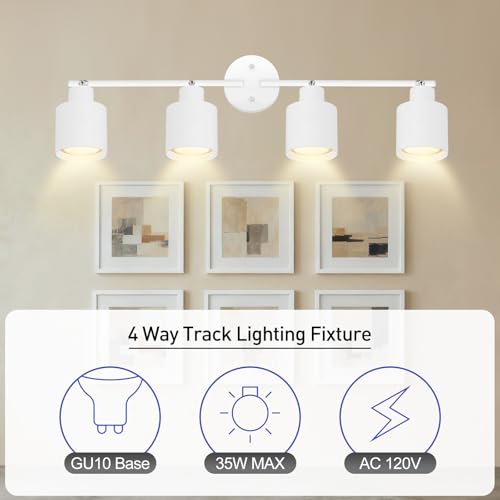 4-Light Led Track Lighting,White Ceiling Lighting Fixtures,Wall Sconces Ceiling Spotlight with Foldable Light Arms for Kitchen, Closet, Bedroom,GU10 Socket, Bulbs Not Included - color: 4 light White