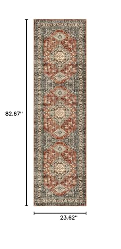 Lahome Oriental Washable Runner Rug Non Slip, 2x7 Rug Runners for Hallways - color: Brick Red, size: 2' x 7' (Runner)