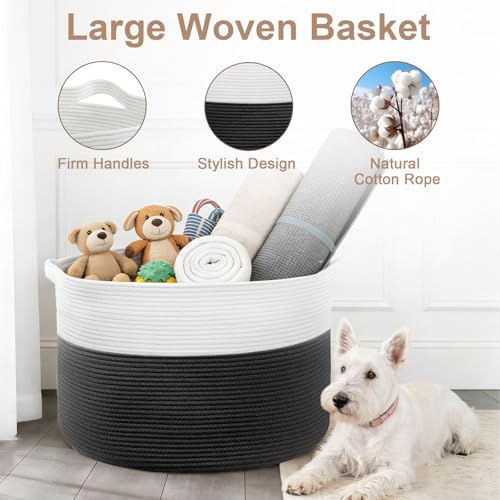 90L Large Blanket Basket Storage with Handles - White & Black - color: Black & White, size: 90L
