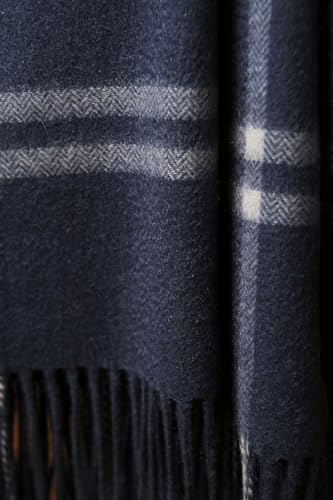 CUDDLE DREAMS Premium Cashmere Throw Blanket with Fringe (Plaid Blue) - color: Plaid Blue