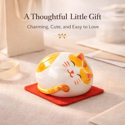 kcrygogo Ceramic Tabby Cat Figurine, Chubby Round Cat Figurine Mini Cat Statue, Cute Desk Decor & Shelf Decor, Small Cat Lover Gift (5cm)