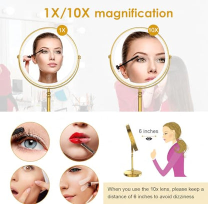 DEIOVWXS Makeup Mirror, Rechargeable Vanity Mirror with 3 Lights, 1X/10X - color: Brushed Bronze