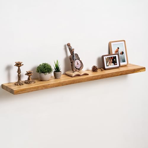 fuqing Live Edge Floating Shelves for Wall, 48 Inch Solid Elm Wood Shelves - color: Natural Elm Live Edge - 8"d, size: 48"L - 1Pack