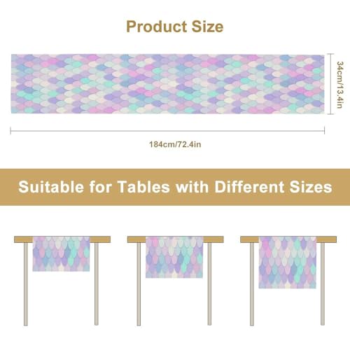 Mermaid Scales Table Runner Sea Theme Magic Blue Purple Pink Watercolor Scales Pattern Printed Linen Table Runner for Home Kitchen Dining Table Decoration,13x36 Inch - color: Style-10, size: 13"W x 36"L (Pack of 1)