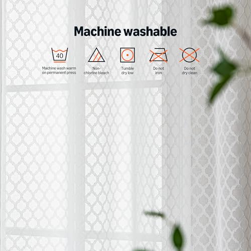 Amazon Basics Lace Sheer Curtains for Living Room and Bedroom, 2-Panel Set with Grommet, 42" W × 63" L, White Cloverleaf - color: White Cloverleaf, size: 42"W x 63"L (Pack of 2)
