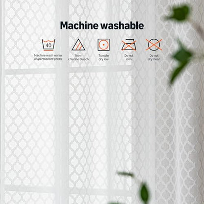 Amazon Basics Lace Sheer Curtains for Living Room and Bedroom, 2-Panel Set with Grommet, 42" W × 95" L, White Cloverleaf - color: White Cloverleaf, size: 42"W x 95"L (Pack of 2)