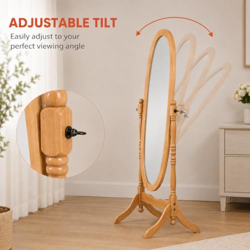 Cheval Mirror Full Length Floor Mirror with Stand, Adjustable Oval Wood Standing Mirror, Freestanding Dressing Mirror for Bedroom, Living Room and Dressing Area (Oak) - color: Oak