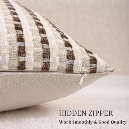 Boho Jacquard Throw Pillow Covers 16x16 Inch Set of 2 Beige Brown - color: Beige+brown, size: 16" x 16" (Pack of 2)