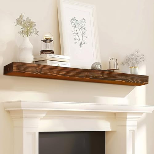 60x7x3in Solid Pine Wood Fireplace Mantel, Weathered Brown - color: Weathered Brown, size: 60x3x7-solid