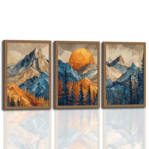 Mountain Wall Art Set of 3 Framed, Abstract Landscape Canvas Print - color: Rainbow Mountain, size: 16x24 Inches