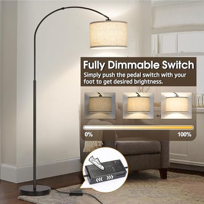 Dimmable Floor Lamp, Arc Floor Lamp with Dimmer, Black Standing Lamp with Adjustable Hanging Shade, Over Couch Tall Reading Light, Modern Pole Lamp for Living Room Bedroom, 9W LED Bulb Included - color: Black