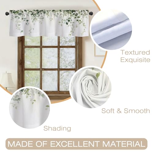 Curtain Valances,Watercolor Green Leaf Vine Plant Semi Sheer Kitchen Windows Valances,Rod Pocket Short Window Treatment Light Filtering Decor Valances for Kitchen Living Room Bedroom - 54"x18" - color: Watercolor Green Leaf Vine Plant, size: 18"W x 54"L (