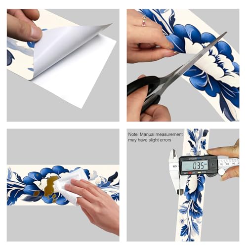 HOMETITUTE Peel and Stick Wallpaper Border 4x196in Blue Floral Pattern - color: blue flowers