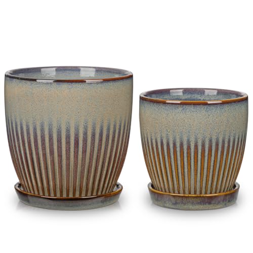 Ceramic Pots for Indoor Plants 4.9 +5.7 inch Pots for Plants - color: Brown&grey - 4.9" & 5.7" Set