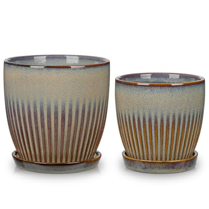 Ceramic Pots for Indoor Plants 4.9 +5.7 inch Pots for Plants - color: Brown&grey - 4.9" & 5.7" Set