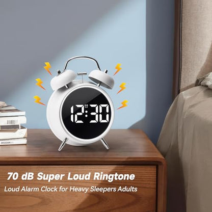 Digital Small Alarm Clock, 4.5 Inch Double Bell Electronic LED Alarm Clock - color: White