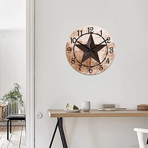 Round Farmhouse Wall Clock Western Texas Star Classic Style Wood Clock Quiet Non-Ticking Battery Operated with Large Numbers Retro Wall Hanging Desk Clock for Living Room Home Home 12 Inch - color: Style-3, size: 12in