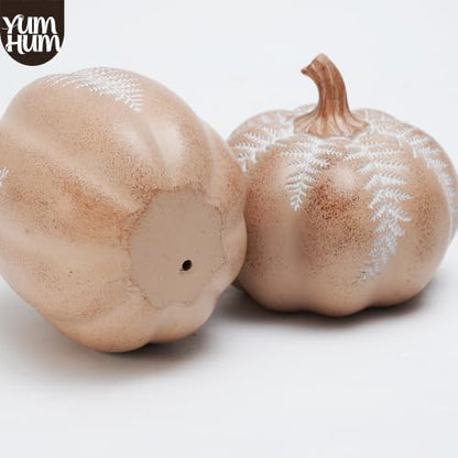 2Pcs Resin Pumpkin Figurines, Fern Fall Thanksgiving Decor - style: Fern Leaf Pumpkin