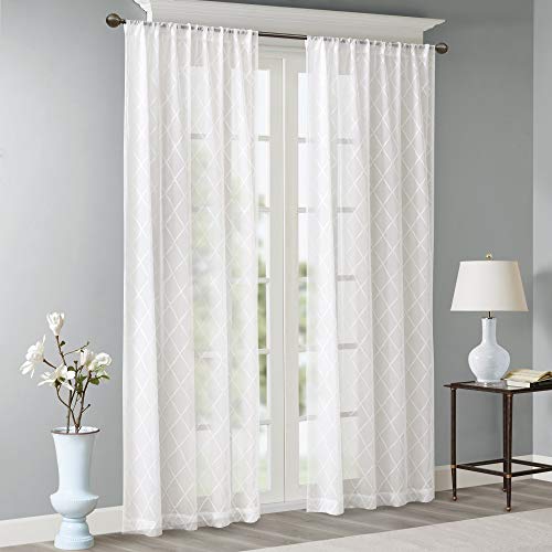 Madison Park Embroidered Diamond Irina Sheer Curtain, 50x84 White - color: White, size: 50"W x 84"L (Pack of 1)