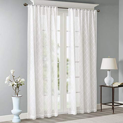 Madison Park Embroidered Diamond Irina Sheer Curtain, 50x84 White - color: White, size: 50"W x 84"L (Pack of 1)