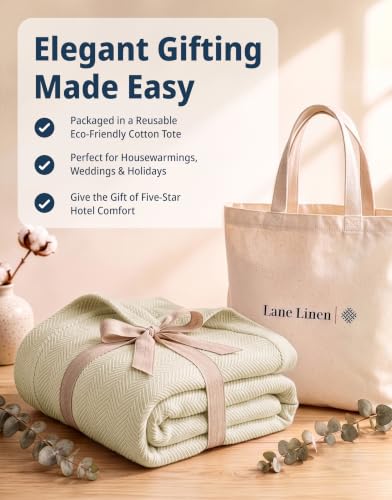 LANE LINEN 100% Cotton Blanket Twin, Textured Herringbone Weave - color: 05: Sand, size: Twin