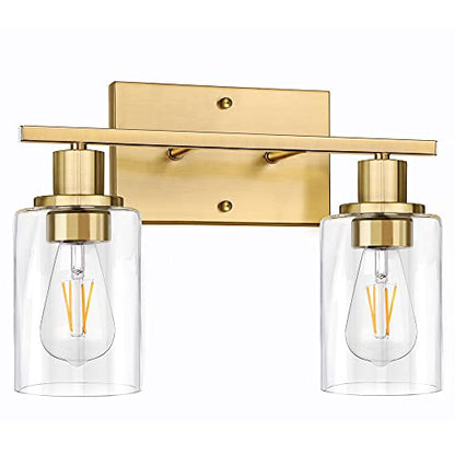 ShineTech 2-Light Bathroom Vanity Light, Brushed Brass Modern Wall Sconce - color: Gold