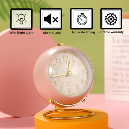 SHISEDECO Small Tableclocks Classic Non-Ticking Tabletop Alarm Clock,Pink - color: Pink