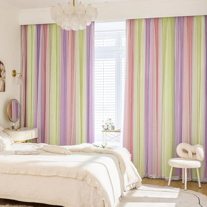 Pink Yellow Purple Blackout Curtains with Sheer Overlay for Girls Bedroom - color: Blackout-pink Purple Yellow, size: 34"W x 63"L (Pack of 2)