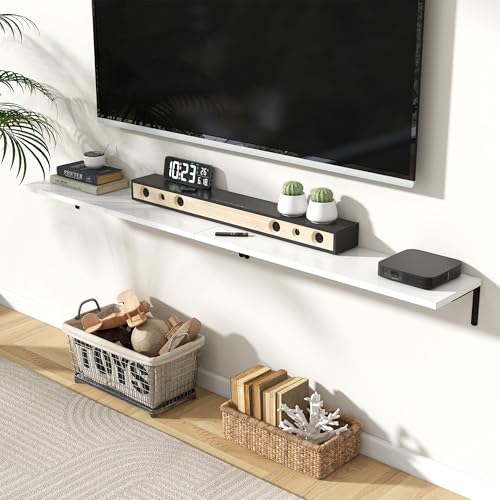 Fun Memories Deep Floating Shelves, 36W x 8D Floating Shelves Set of 2, Wall Mounted Shelf with Metal Brackets, Rustic Wood Wall Shelf for Bathroom, Kitchen and Living Room, White - color: White | L Bracket, size: 36"L x 8"D